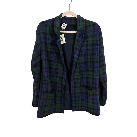 NWT Anne Klein Tartan Plaid Sweater Blazer Open Cardigan S Old Money Prep School - Picture 1 of 6